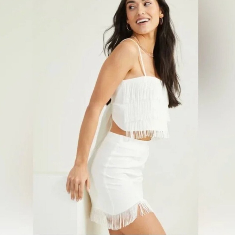 Altar'd State White Fringe Skirt Set